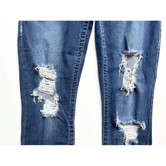 True Religion 29 Super Skinny Jeans Dark Wash Blue Distressed Mid Rise Logo - Picture 6 of 14